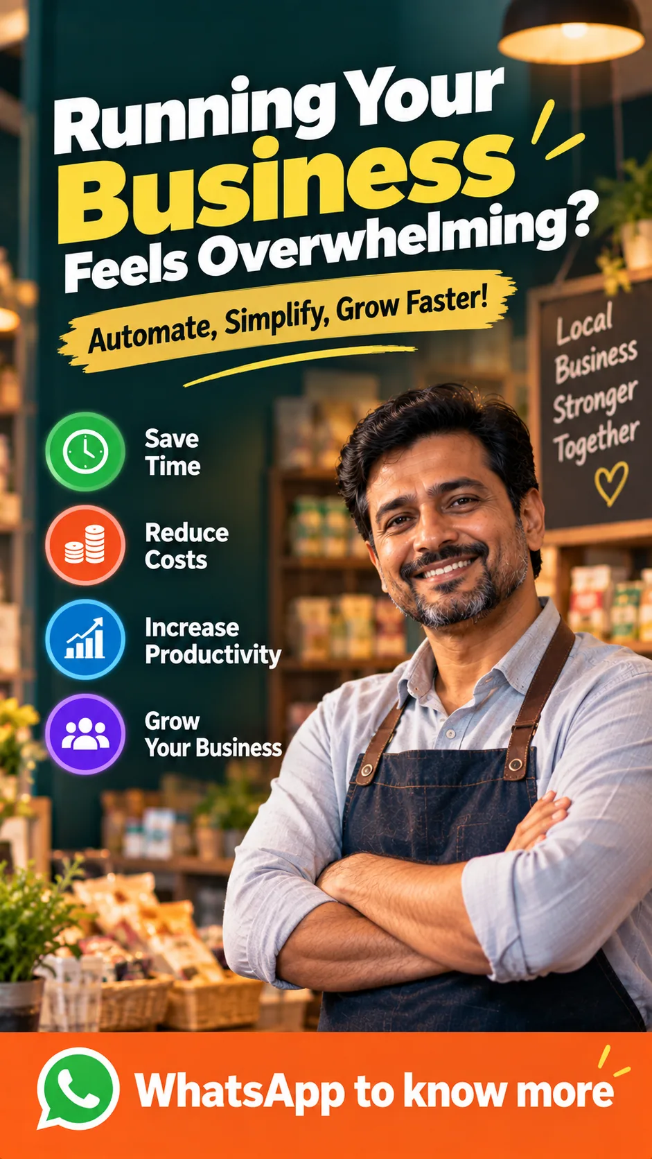 A WhatsApp status made with GrabPrompts for a local shop owner, with a WhatsApp call to action.