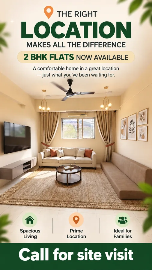A WhatsApp Status made with the pack for an estate agent, advertising 2 BHK flats with a call for a site visit.