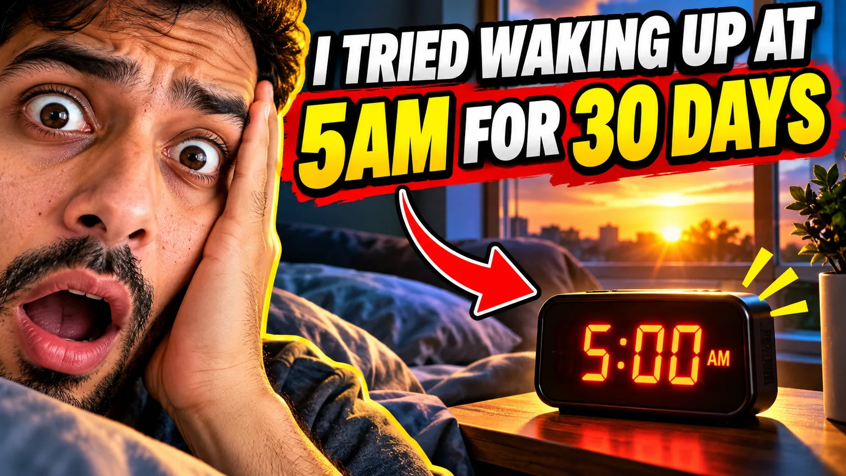 A YouTube thumbnail made with GrabPrompts about waking up at 5am for thirty days.