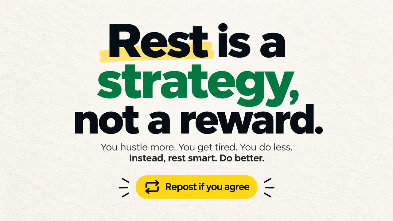An X post made with the pack reading "Rest is a strategy, not a reward.", with a supporting line under it.